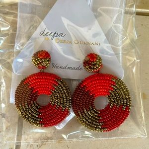 Deepa Gurnani handmade red and gold earrings—never worn!